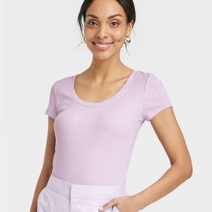 Women A New Day Slim Fit Short Sleeve RibbedScoop Neck T-Shirt -Lavender XL. NWT
